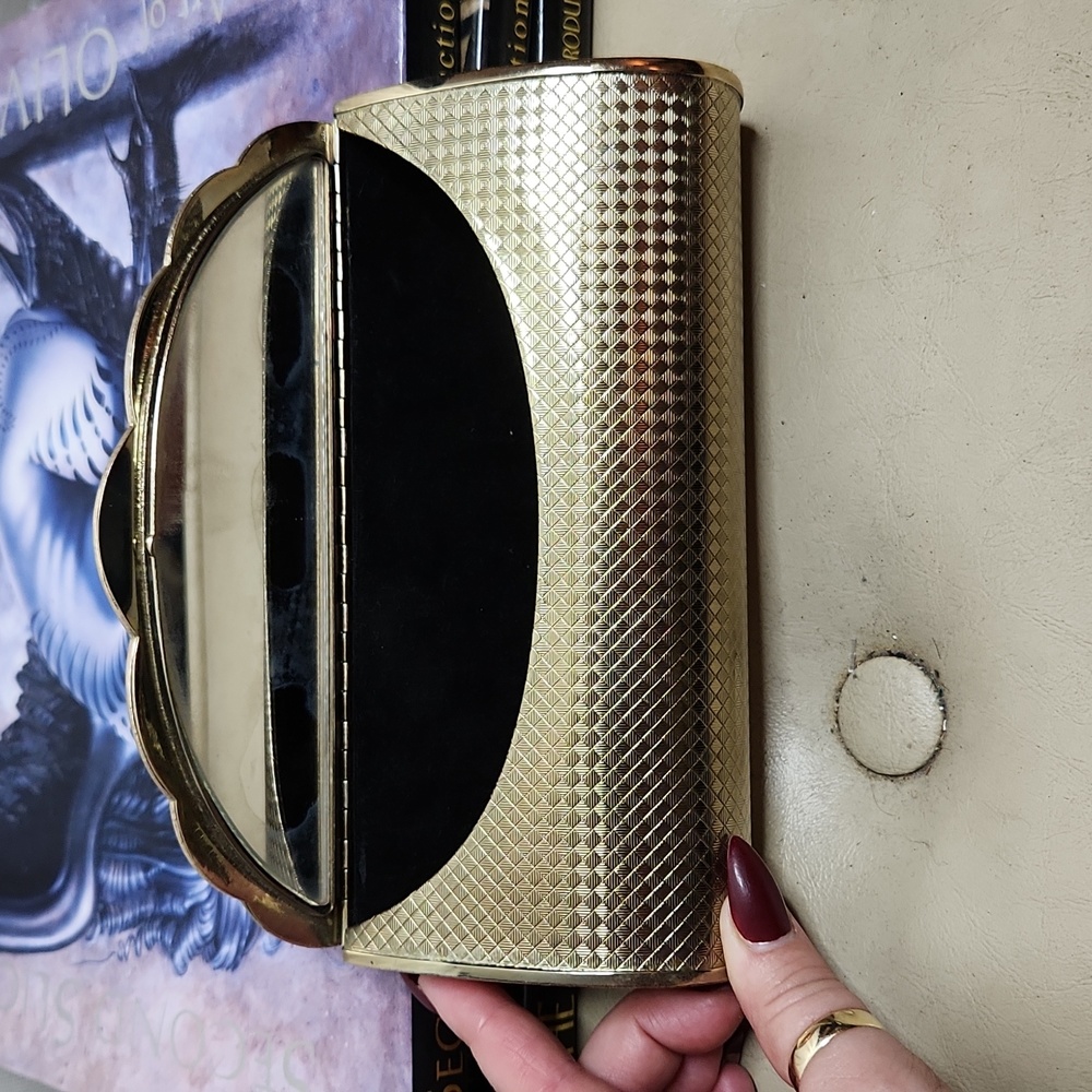Vintage Midcentury Stamped Brass Envelope Clutch Purse With Mirror - Picture 2 of 6